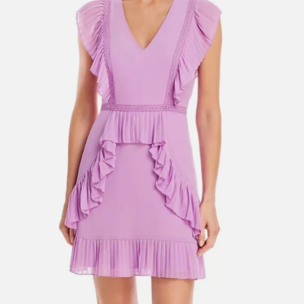 BCBGMaxAzria Pleated Ruffle Mini  Dress Women Size 6 Orchid Pink